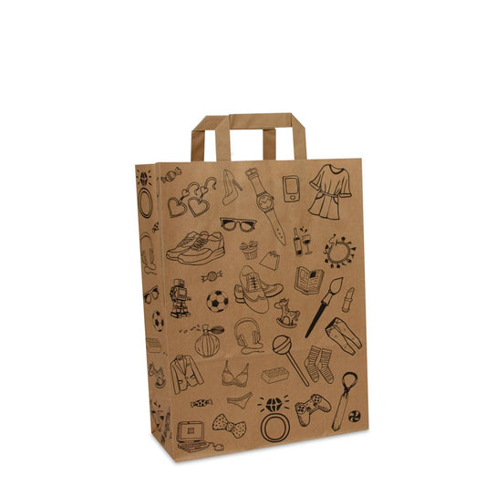 Papieren  FSC® kraft tassen met platte lussen - Doodle retail