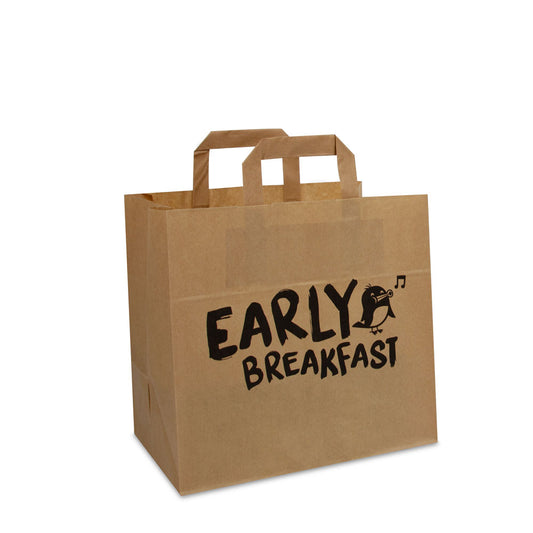 Papieren kraft tassen met platte lussen - take away - Early breakfast