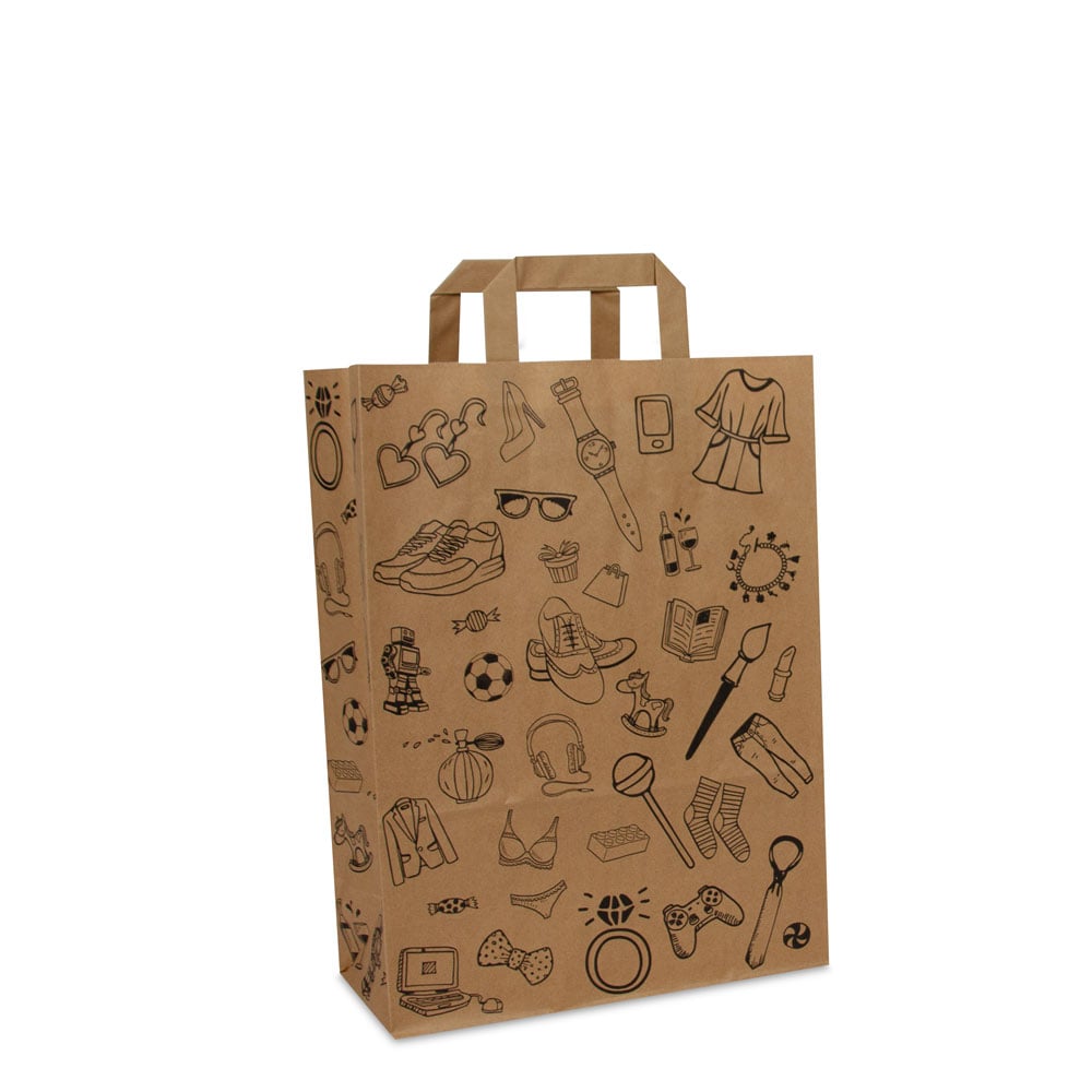 Papieren  FSC® kraft tassen met platte lussen - Doodle retail