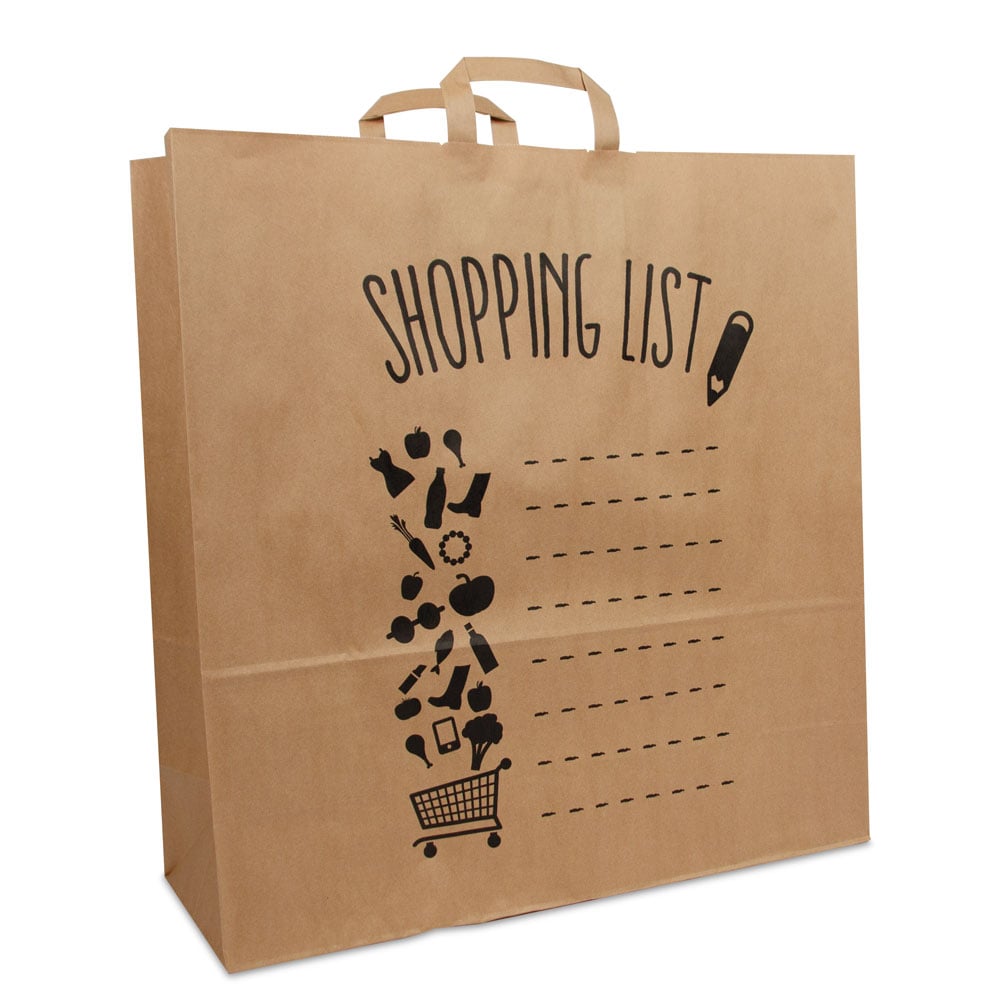 Papieren kraft tassen met platte lussen - Shopping list