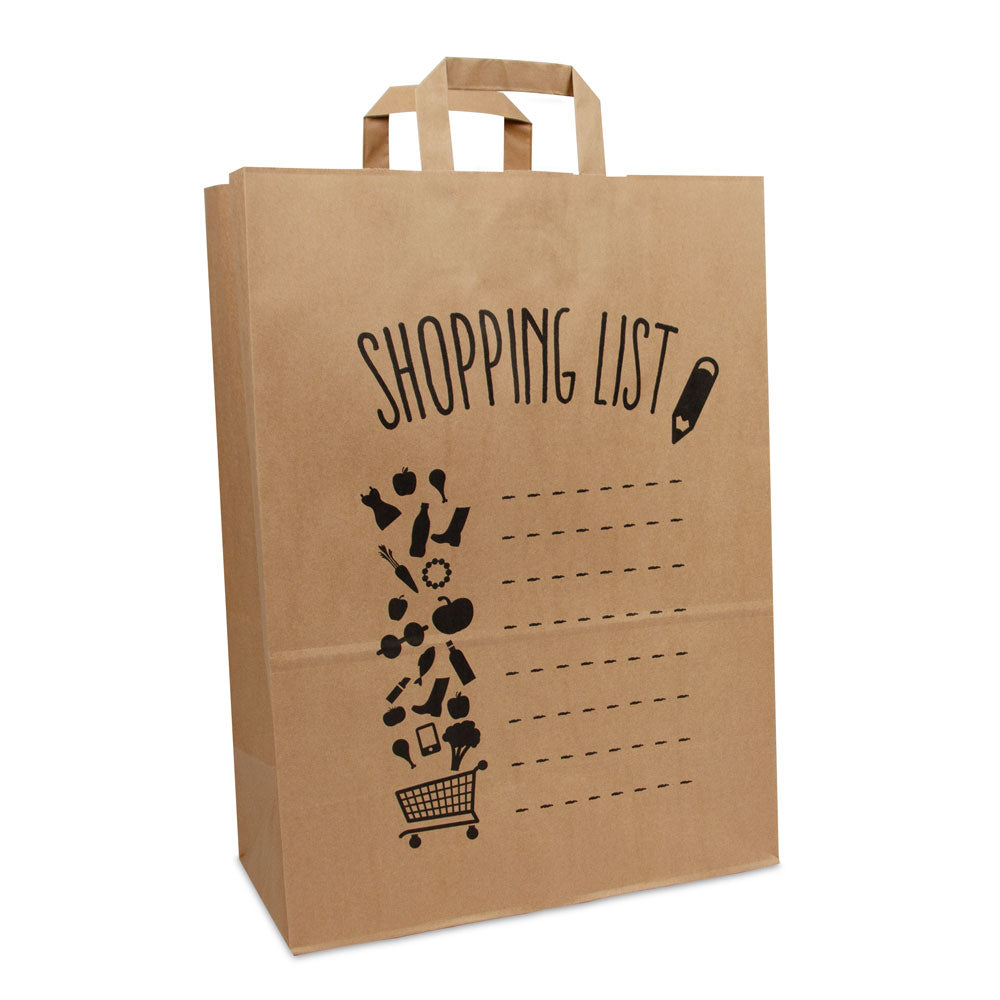 Papieren kraft tassen met platte lussen - Shopping list