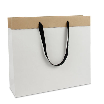Luxe papieren tassen van gerecycled wit/bruin duplex papier